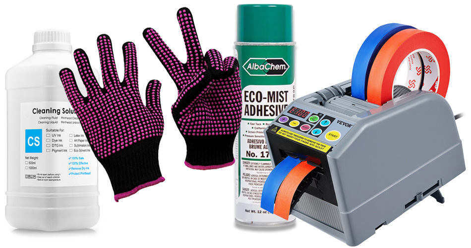 Auto-Cut Tape Dispenser, rubbing alchohol, heat resistant gloves and heat resistant spray