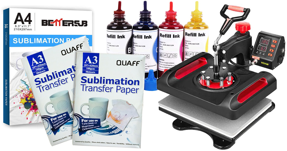 sublimation paper, sublimation ink and heat press mahine